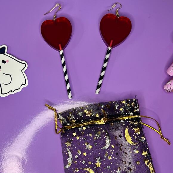 Candy lollipop Earrings • Statement Earrings •Halloween Costume Jewelry Gift set - Picture 2 of 10